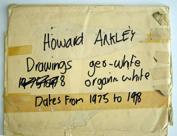 Arkley's annotations on folder of studio drawings 